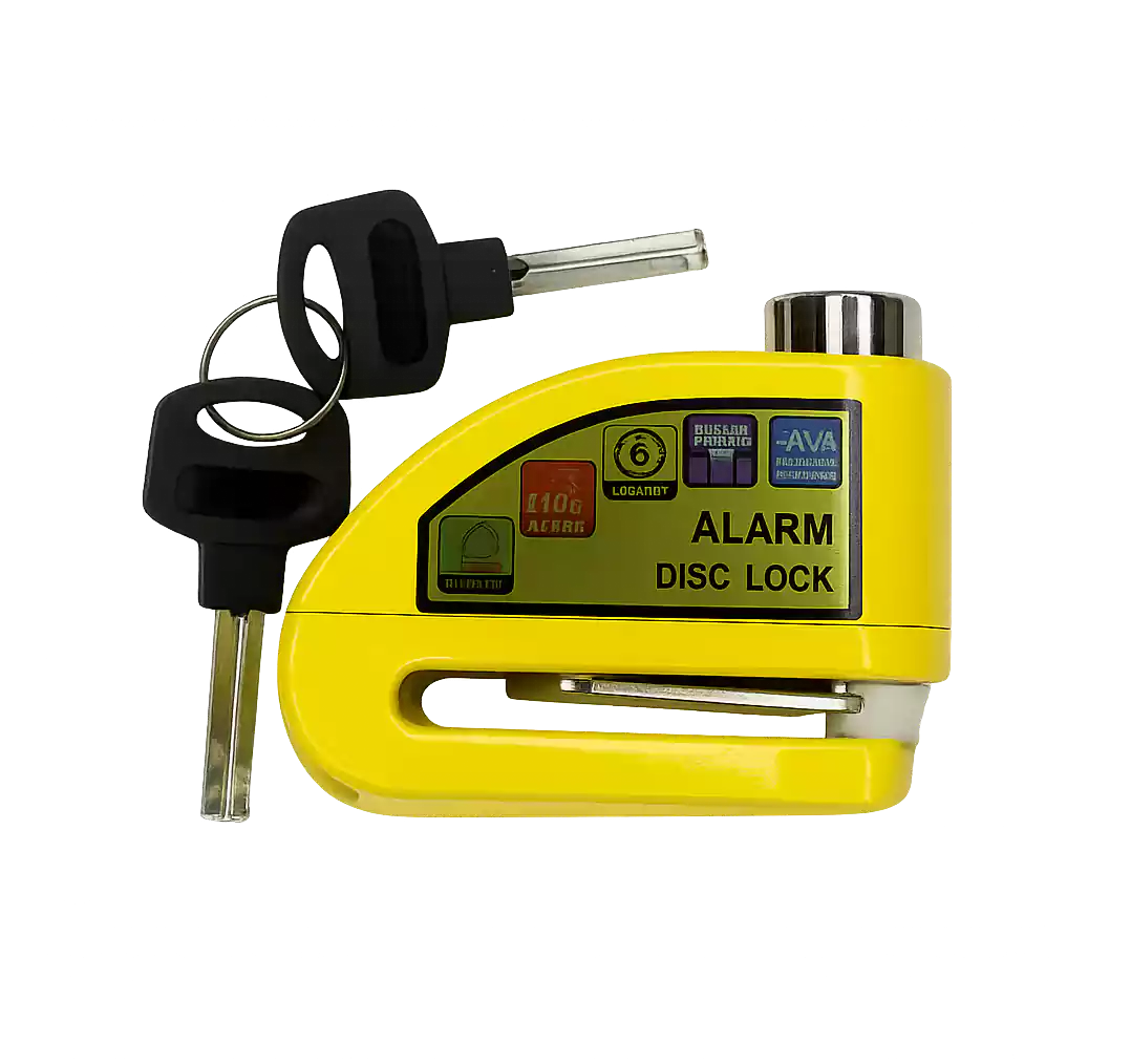 20251130_1332_Yellow Alarm Disc Lock_remix_01kba39z50fwf90m8d2nbgg939 قفل دیسک آژیردار